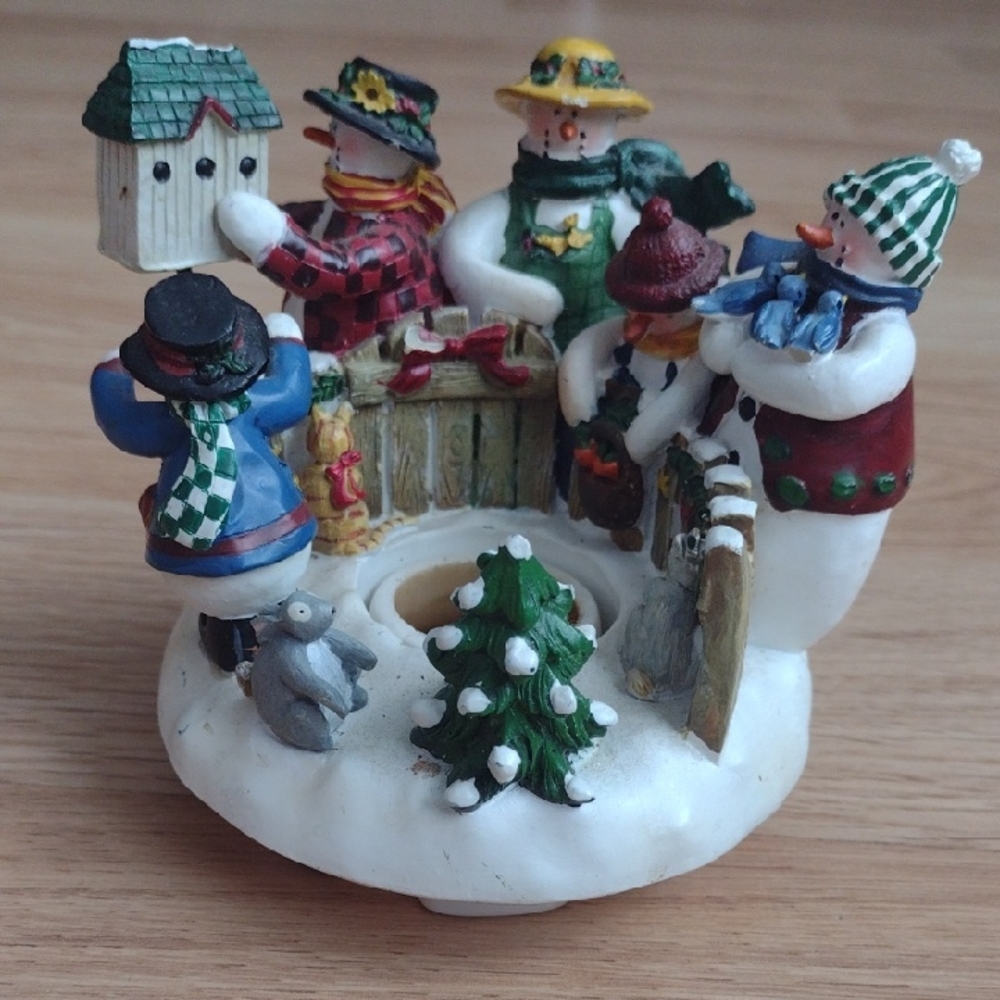 Deb Strain Snowman Family Candle Capper Holiday With Pets